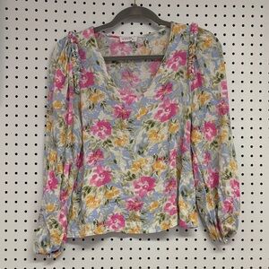 Emily Wonder Floral V-Neck Blouse | watercolor | lightweight long sleeve shirt